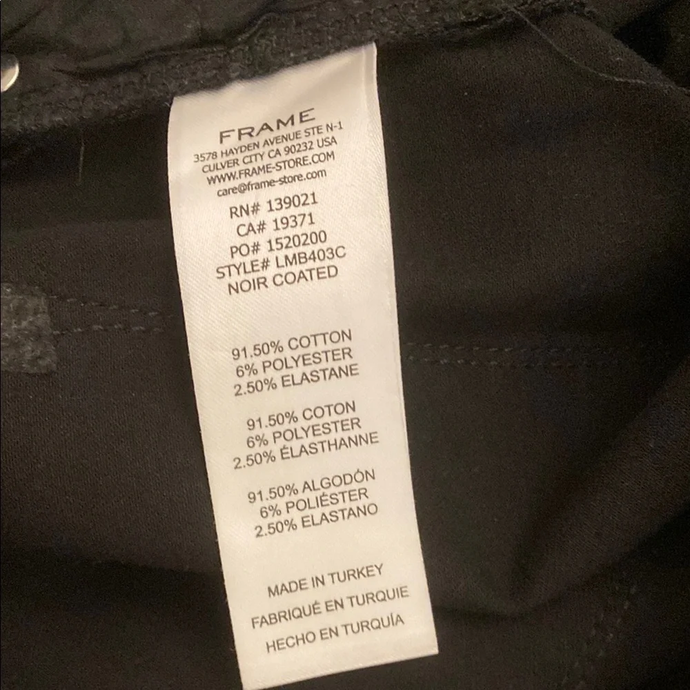 Frame Le Mini Boot in Noir Coated Black Bootcut Stretch Jeans 32 - Picture 14 of 15
